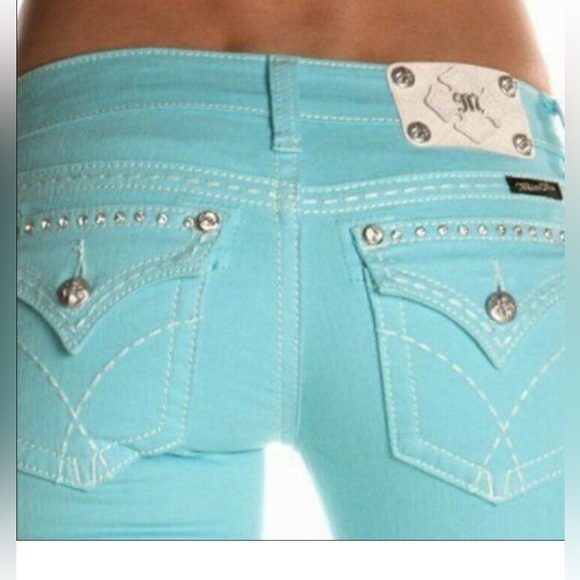 Miss Me Womens Size 30 Ankle Skinny Jeans Embellished Moto Mint Green Stretch - Picture 3 of 15